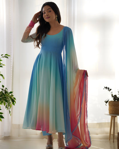 Pure Soft Georgette Multicolor Full Stitched Anarkali Gown For Girls Wear