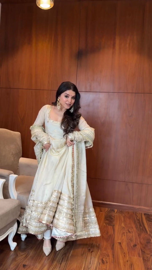Ivory Color Silk Ready to Wear Gown Set