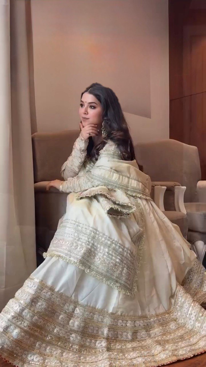 Ivory Color Silk Ready to Wear Gown Set