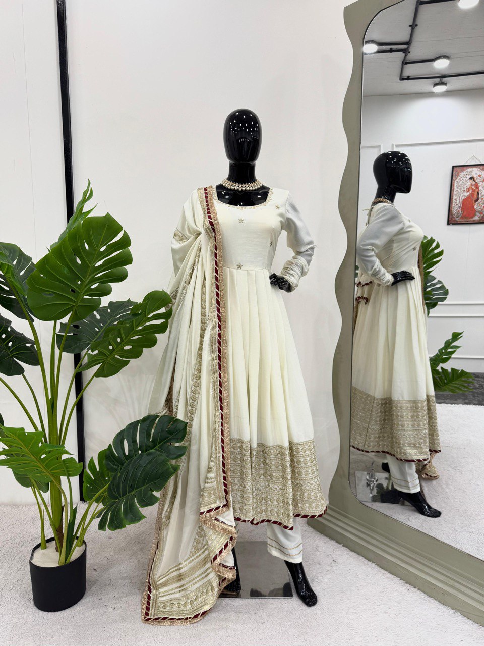 Ivory Color Silk Ready to Wear Gown Set