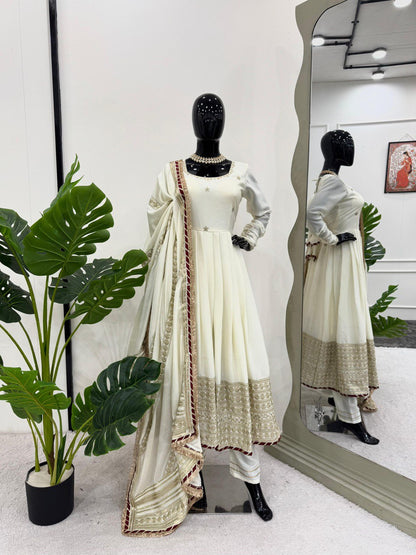 Ivory Color Silk Ready to Wear Gown Set