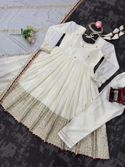 Ivory Color Silk Ready to Wear Gown Set