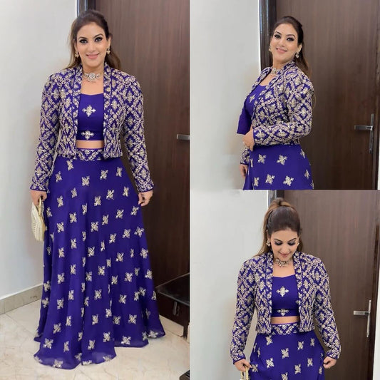 Blue Color Georgette Jacket Style Lehenga Choli
