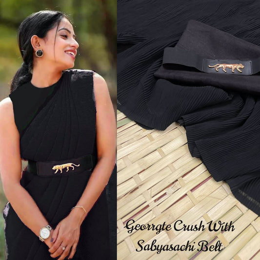 Designer Black Color Georgette Crush Saree with Sabyasachii Belt