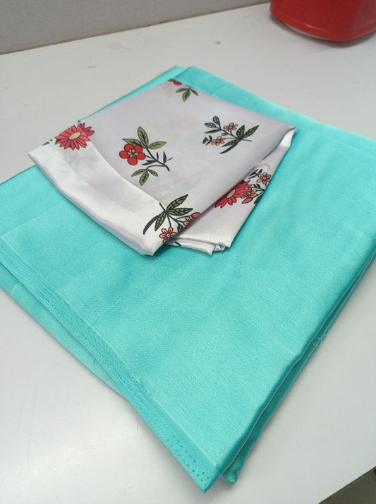 Firozi color Plain Soft Silk Saree with Digital Printed Blouse