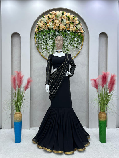 Wonderful Georgette Lehenga Saree Sharara With Moti Work Dupatta
