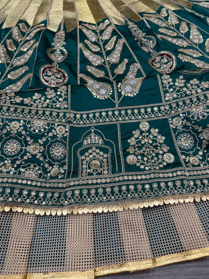 Rama Green Satin Silk Embelish Embroidered Work Lehenga Choli