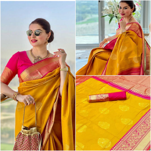 Party Wear Soft Lichi Silk Pallu & Jaquard Work Saree Blouse