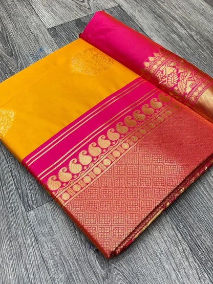 Party Wear Soft Lichi Silk Pallu & Jaquard Work Saree Blouse