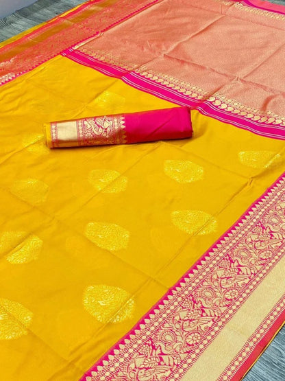 Party Wear Soft Lichi Silk Pallu & Jaquard Work Saree Blouse