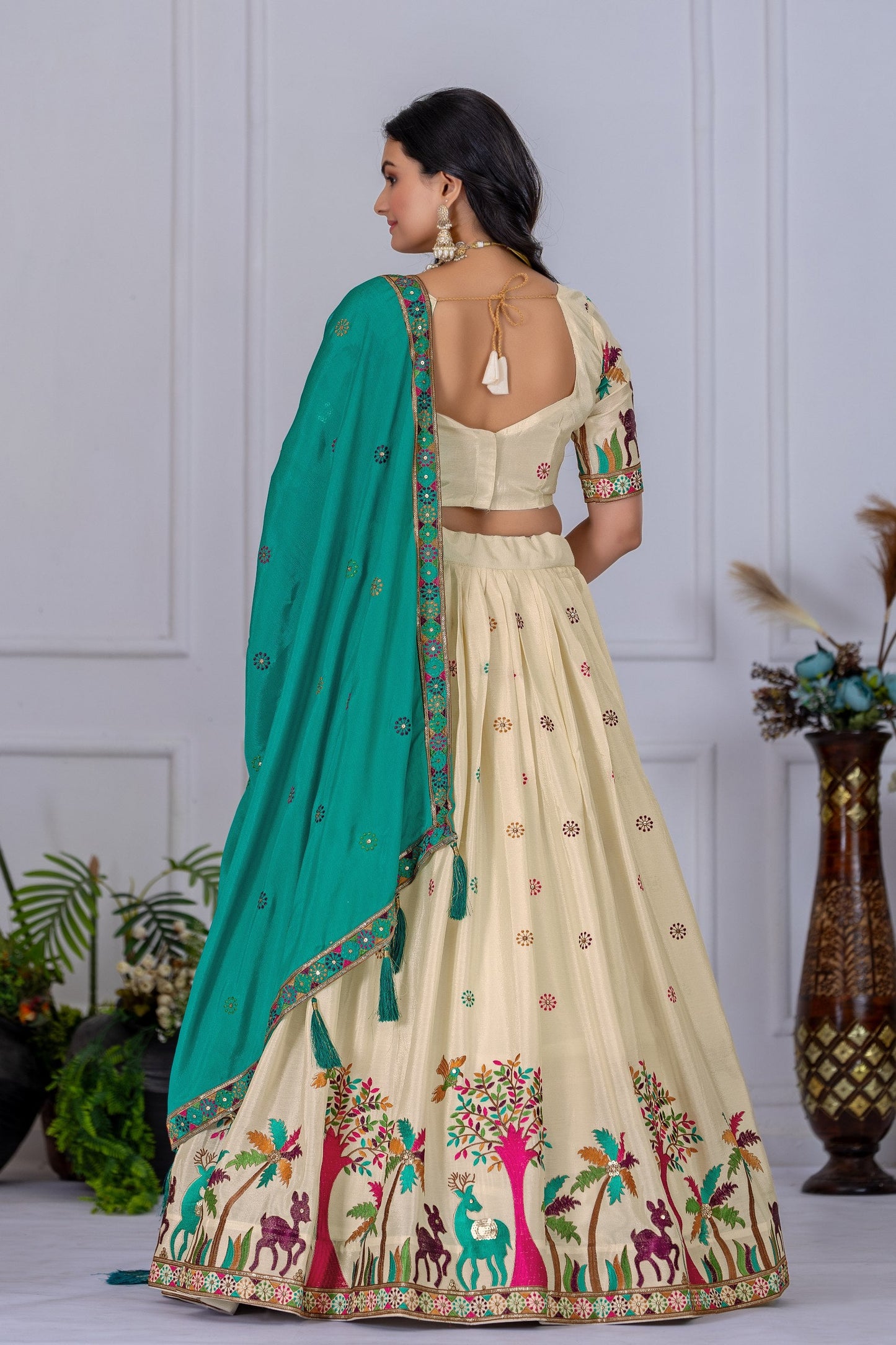 Heavy Chinon Silk Embroidary Worked Lehenga With Beautiful Lace Border Dupatta