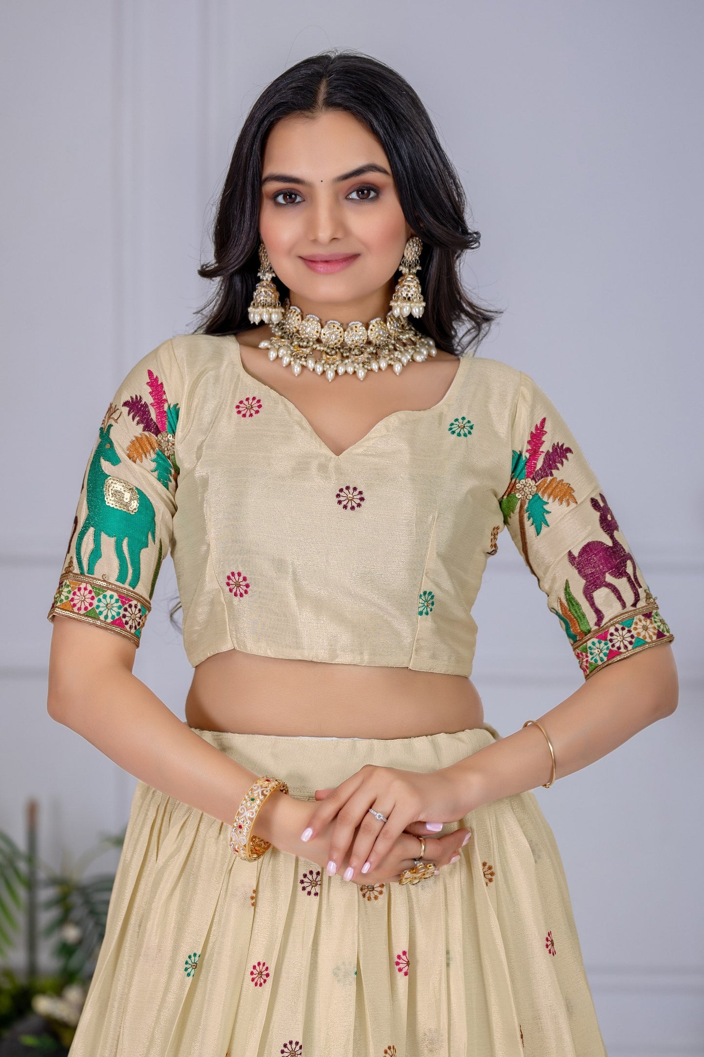 Heavy Chinon Silk Embroidary Worked Lehenga With Beautiful Lace Border Dupatta
