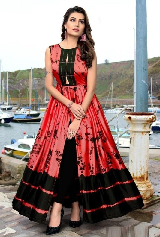 Designer Shibori Printed Full Stiched Satin Silk Gown