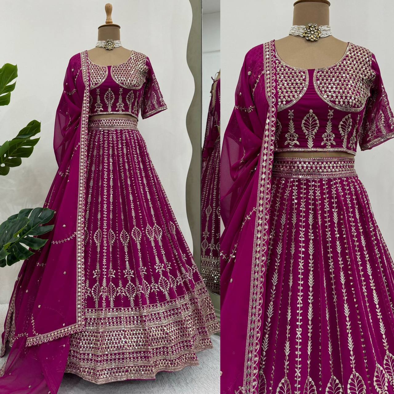 Wedding Wear Magenta Color Georgette Embroidered Lehenga Choli
