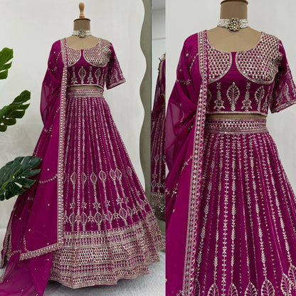 Wedding Wear Magenta Color Georgette Embroidered Lehenga Choli