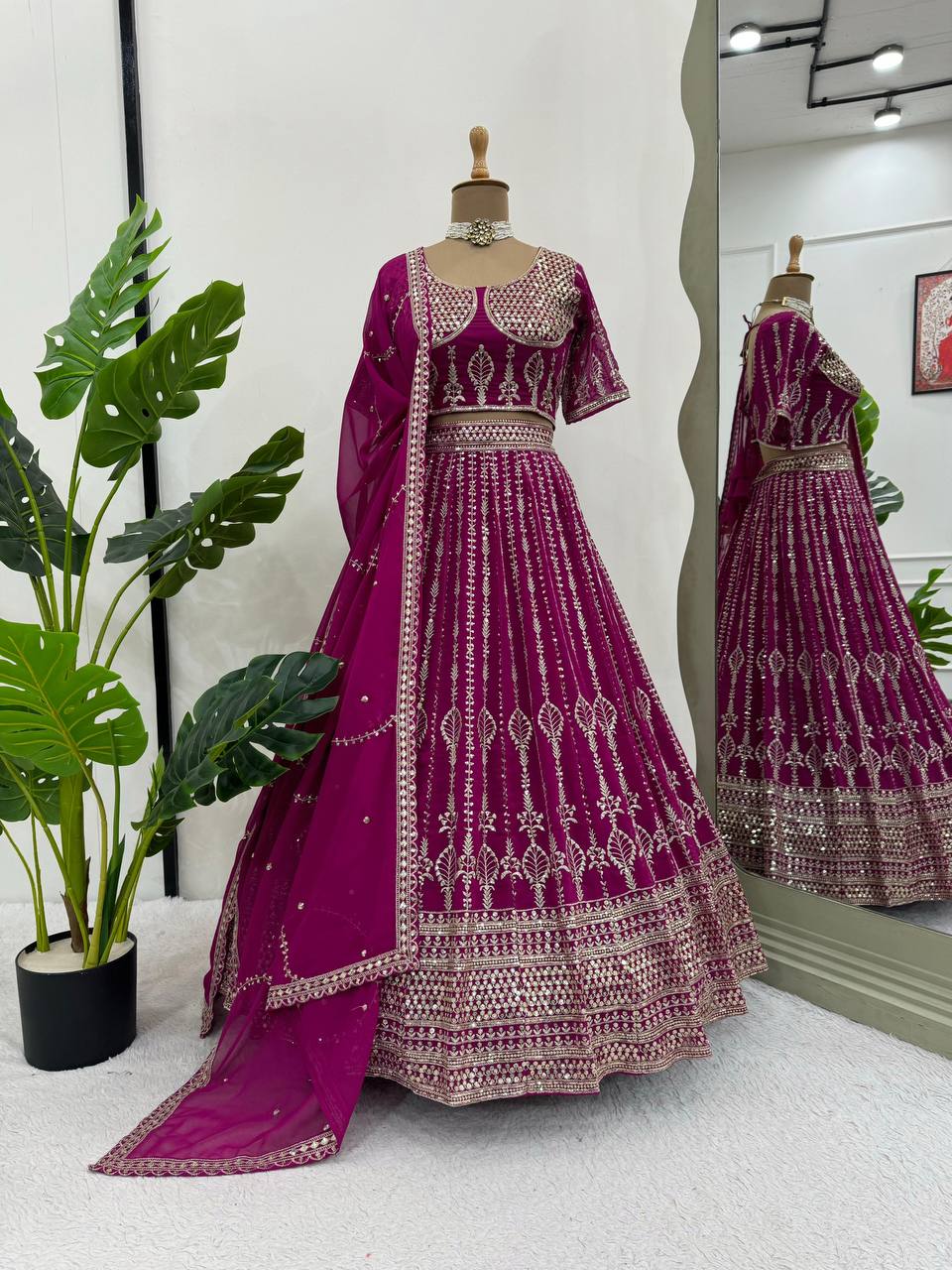 Wedding Wear Magenta Color Georgette Embroidered Lehenga Choli