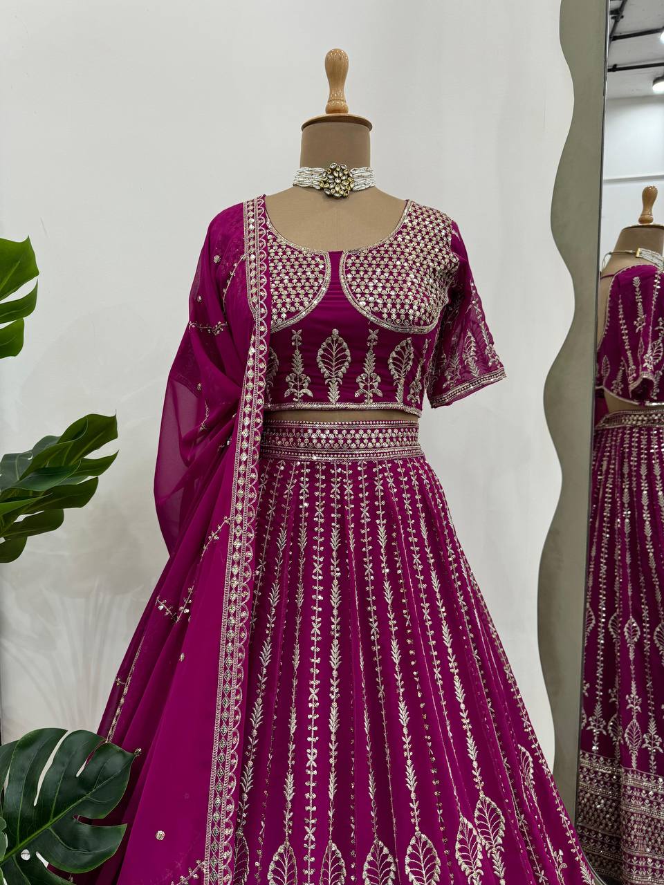 Wedding Wear Magenta Color Georgette Embroidered Lehenga Choli