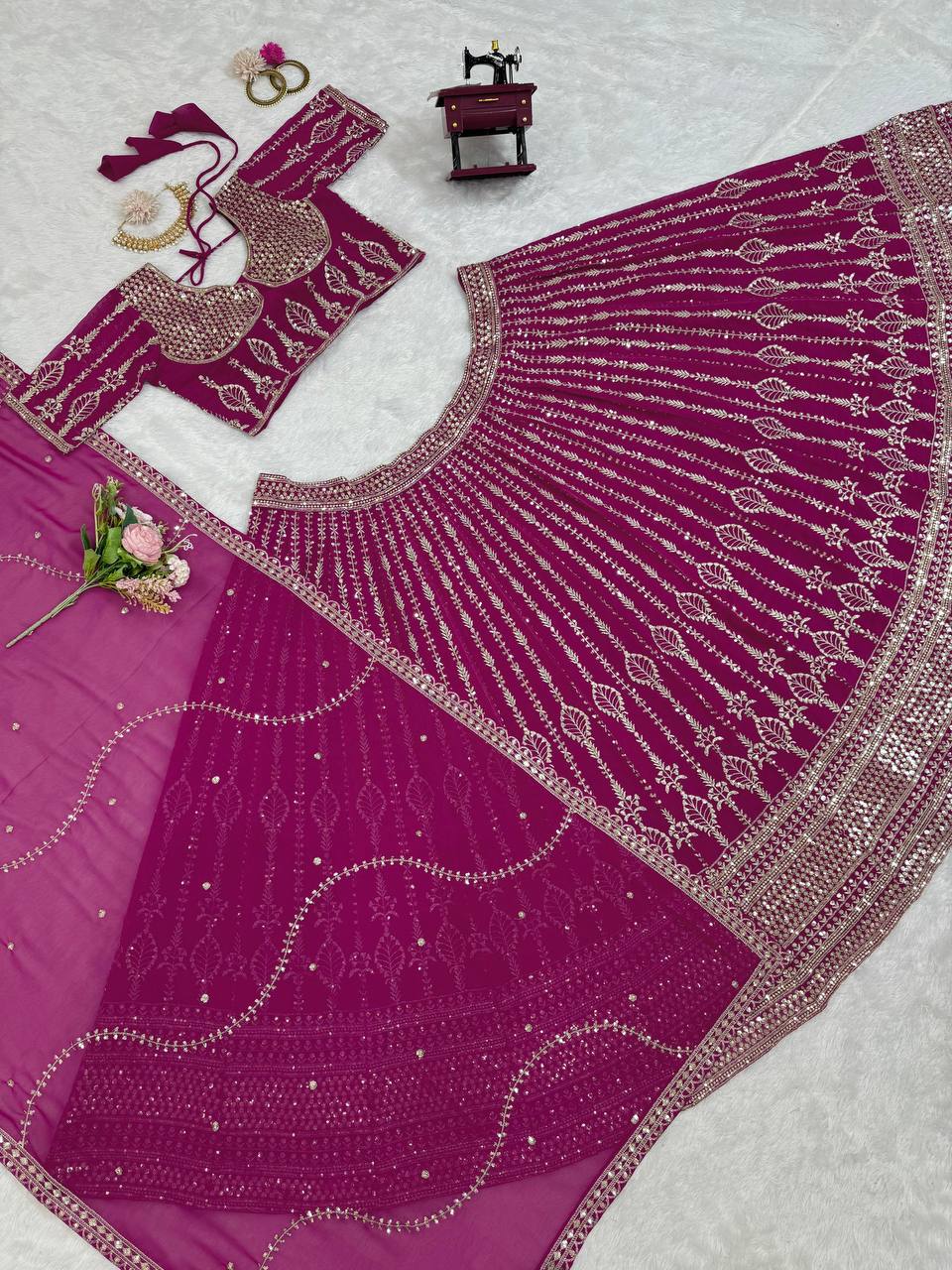 Wedding Wear Magenta Color Georgette Embroidered Lehenga Choli