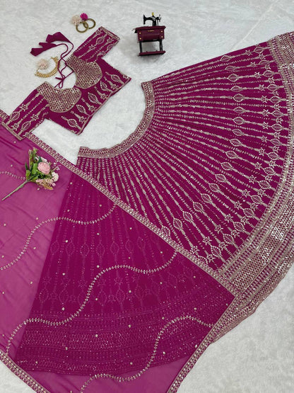 Wedding Wear Magenta Color Georgette Embroidered Lehenga Choli