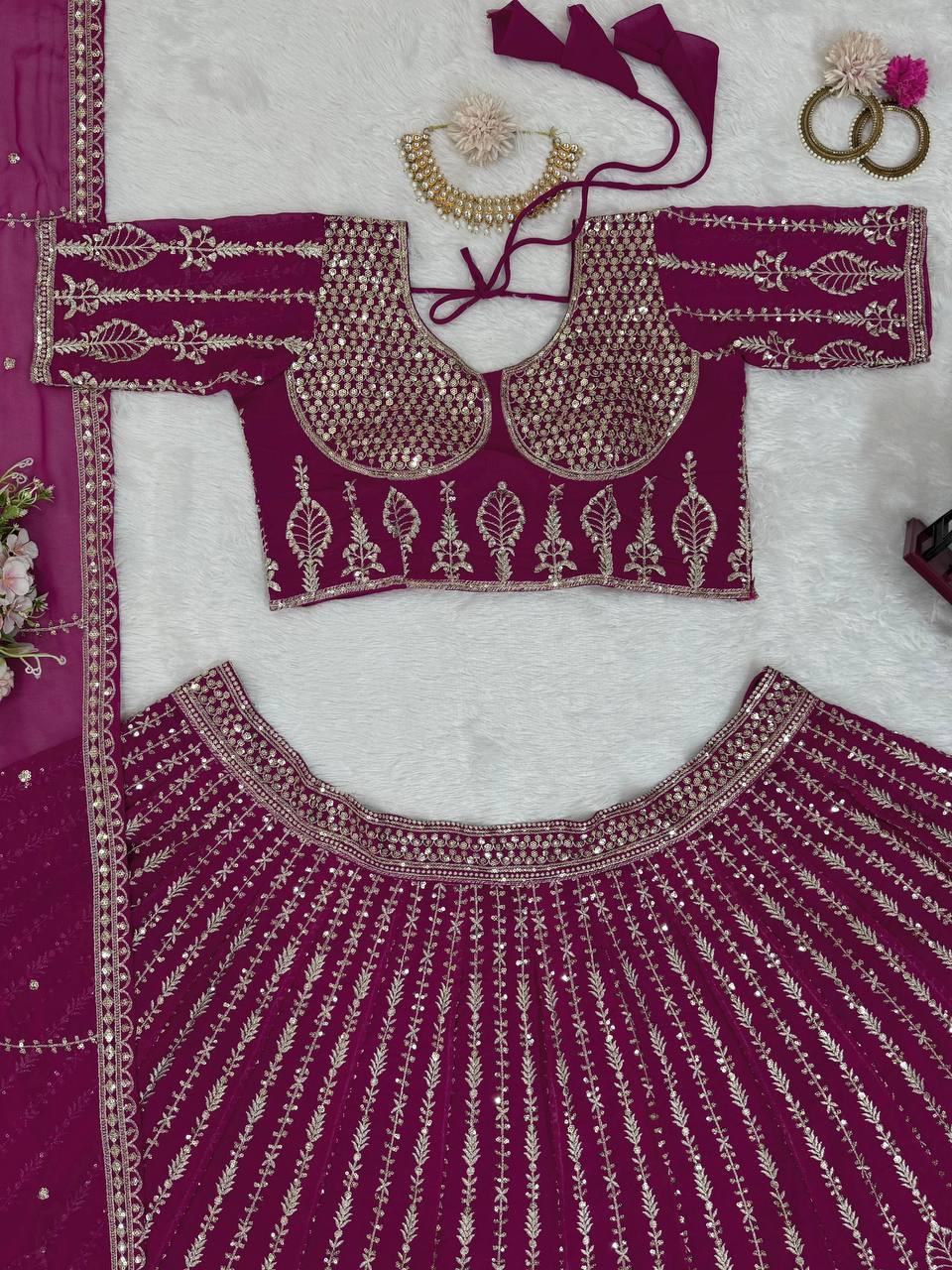 Wedding Wear Magenta Color Georgette Embroidered Lehenga Choli