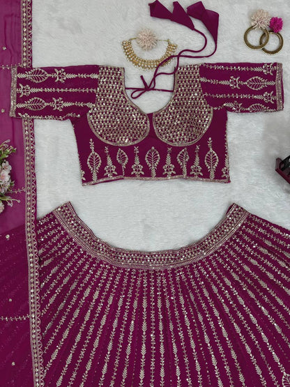 Wedding Wear Magenta Color Georgette Embroidered Lehenga Choli