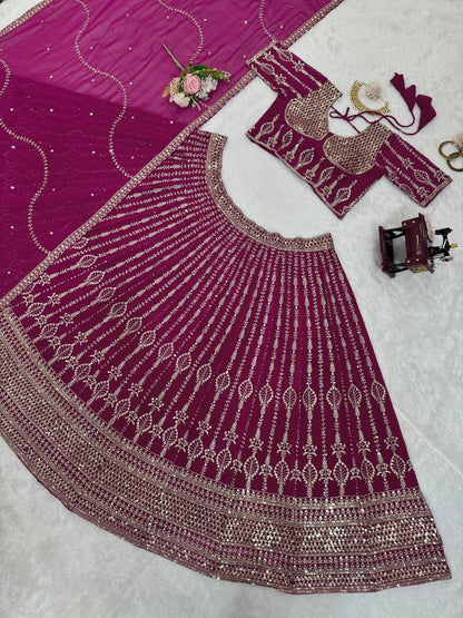 Wedding Wear Magenta Color Georgette Embroidered Lehenga Choli