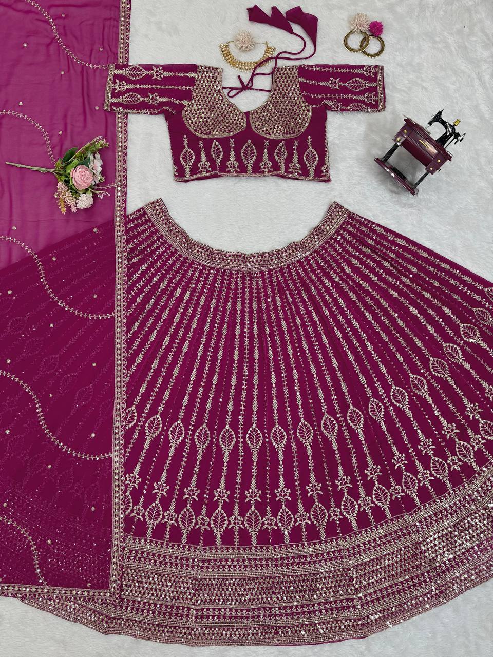 Wedding Wear Magenta Color Georgette Embroidered Lehenga Choli