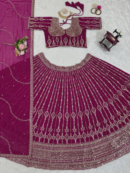 Wedding Wear Magenta Color Georgette Embroidered Lehenga Choli
