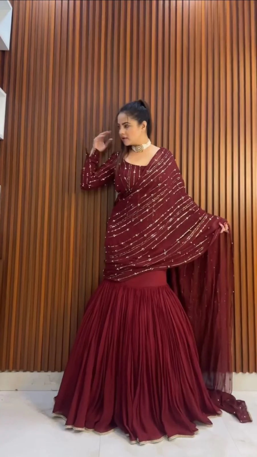 Wonderful Georgette Lehenga Saree Sharara With Moti Work Dupatta