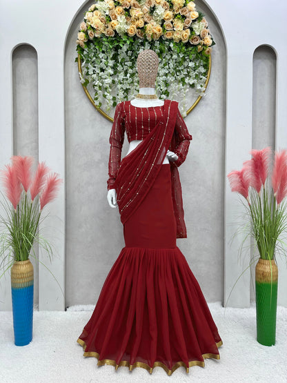 Wonderful Georgette Lehenga Saree Sharara With Moti Work Dupatta