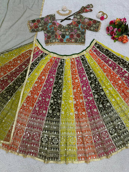 Multi Color Georgette Semi Stitched Lehenga Choli For Women