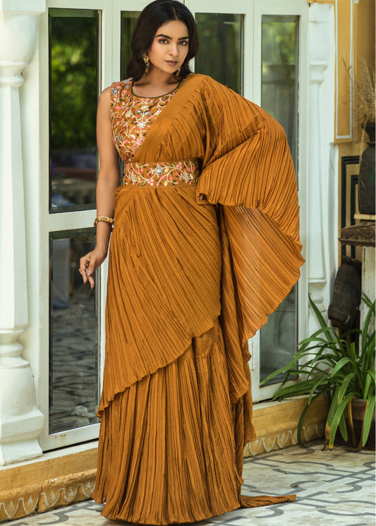 Beautiful Chinon Silk With Half Crush Pleated with Heavy Dual Sequence Work Saree