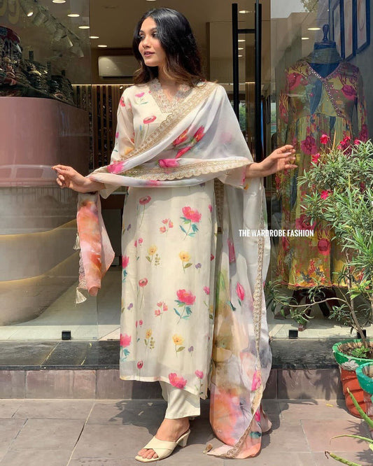 Soft Organza Print Full Stitched Salwar Suit Set