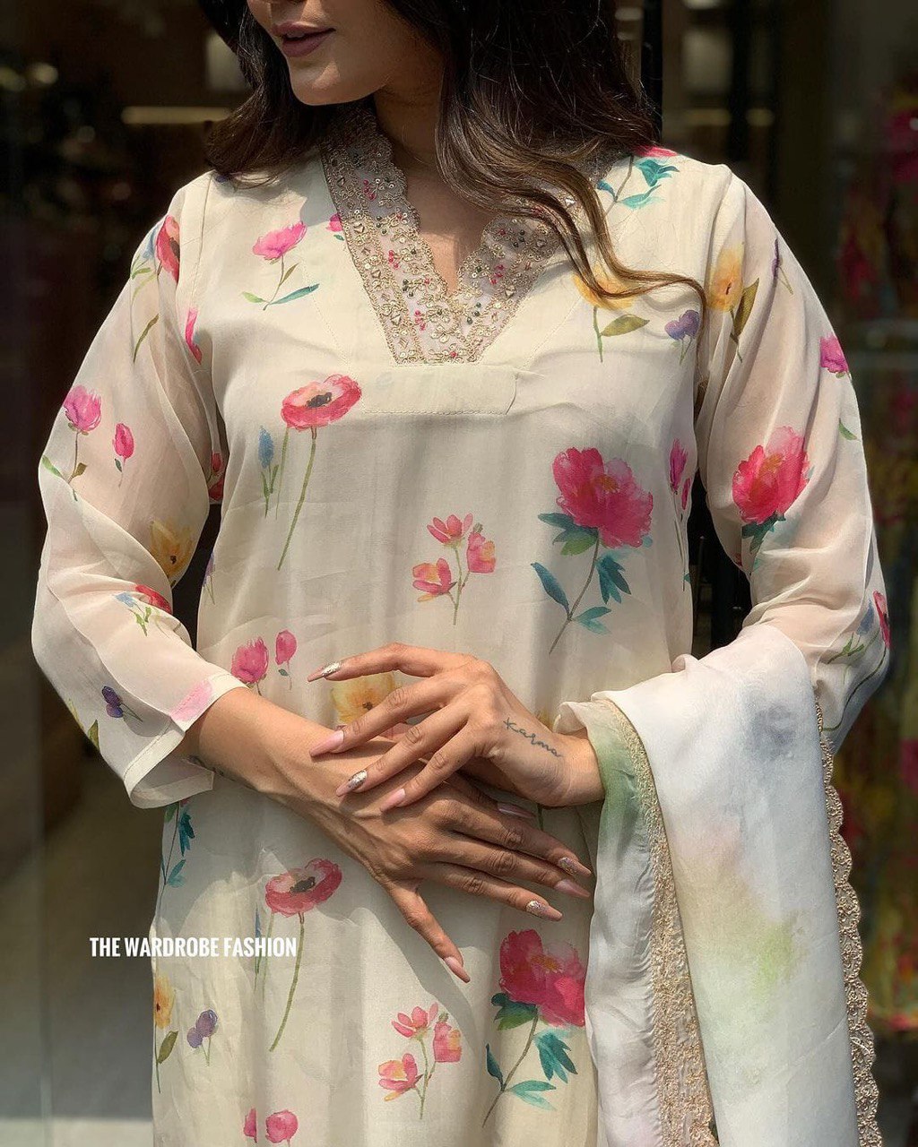 Soft Organza Print Full Stitched Salwar Suit Set