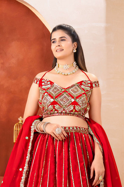 Classical Red Georgette Embroidered Sequence Designer Bridal Wear Lehenga Choli With Dupatta