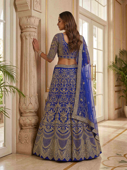Royal Blue Butterfly Net Heavy Embroidered Designer Lehenga Choli Set