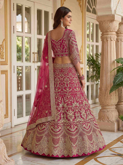 Rani Pink Heavy Butterfly Net Embroidered Bridal Lehenga Choli Set