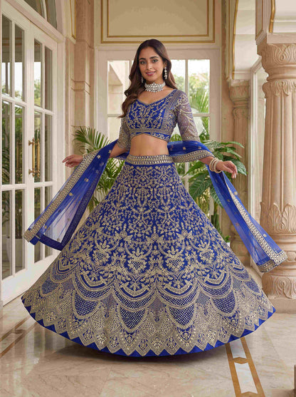 Royal Blue Butterfly Net Heavy Embroidered Designer Lehenga Choli Set