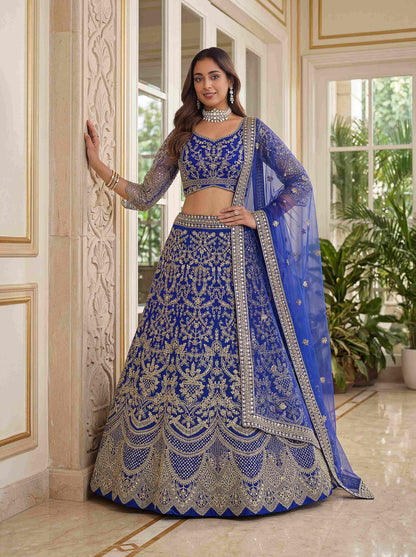 Royal Blue Butterfly Net Heavy Embroidered Designer Lehenga Choli Set