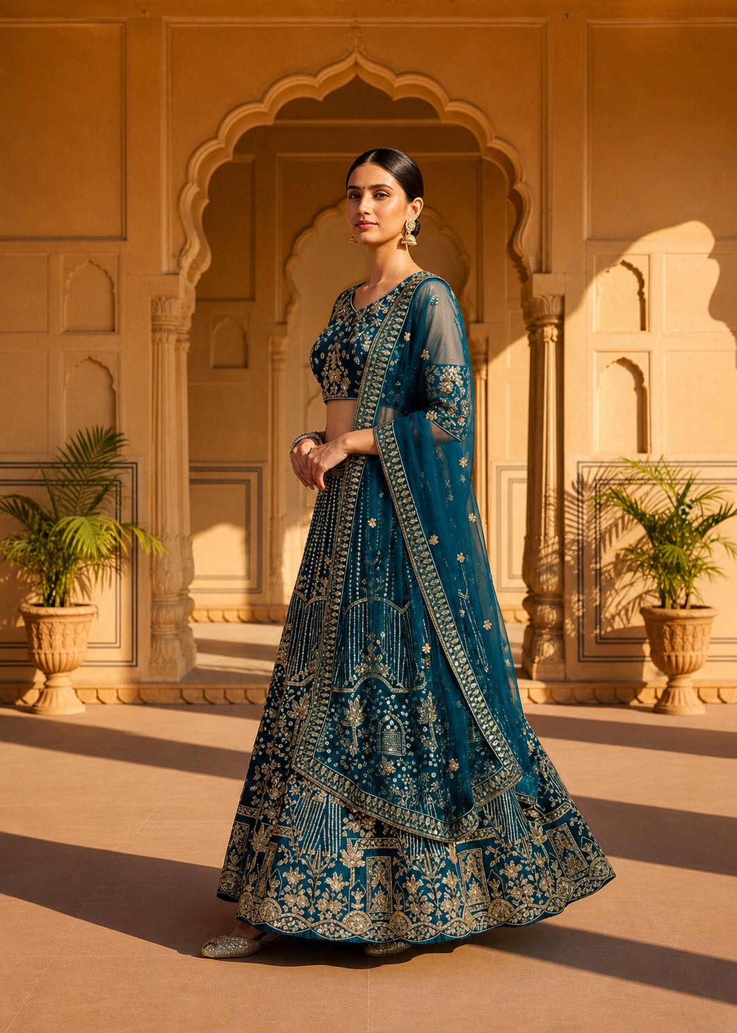 Teal Blue Bridal-Inspired Embroidered Lehenga Set