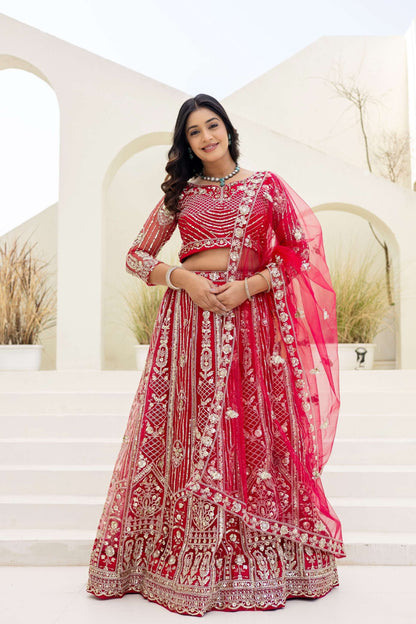 Georgus Hot Pink Butterfly Net Sequence And Embroidery Designer Sangeet Wear Lehenga Choli