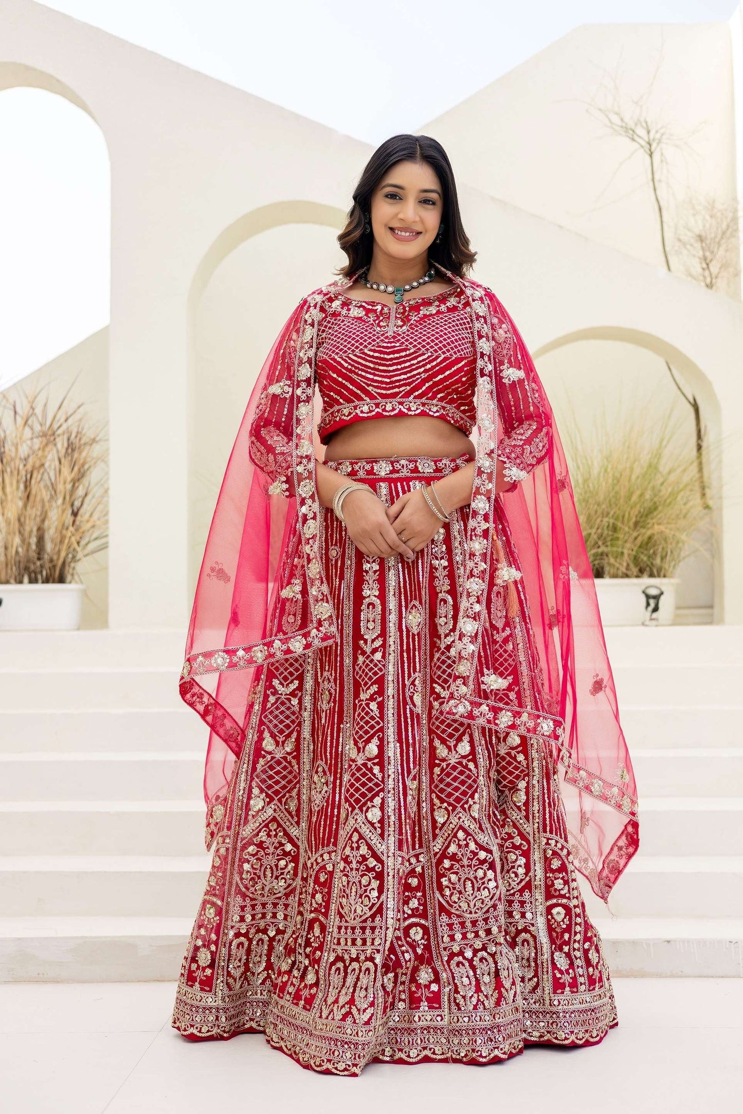 Georgus Hot Pink Butterfly Net Sequence And Embroidery Designer Sangeet Wear Lehenga Choli