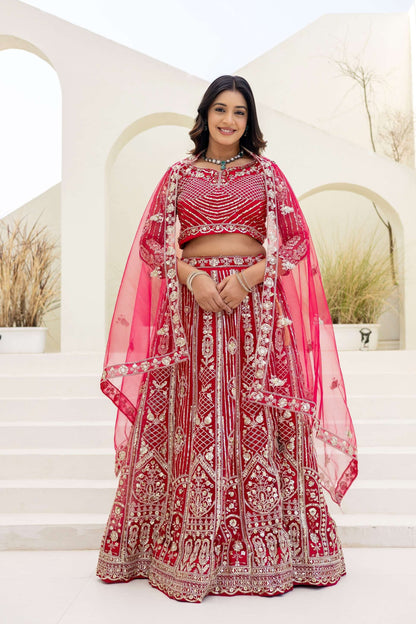 Georgus Hot Pink Butterfly Net Sequence And Embroidery Designer Sangeet Wear Lehenga Choli