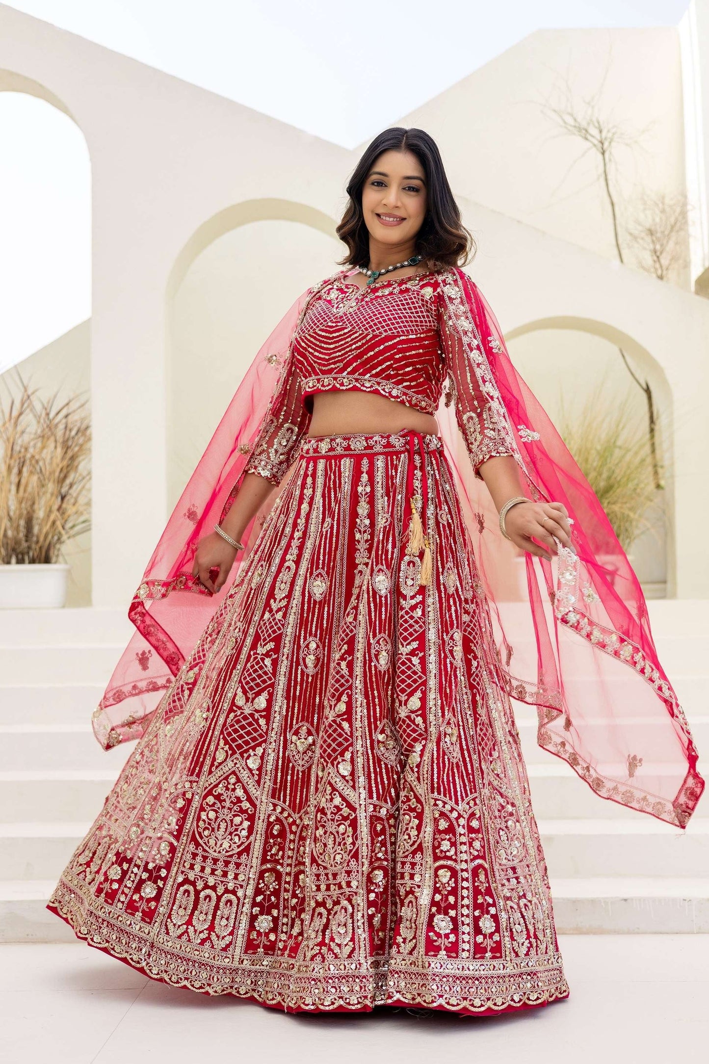 Georgus Hot Pink Butterfly Net Sequence And Embroidery Designer Sangeet Wear Lehenga Choli