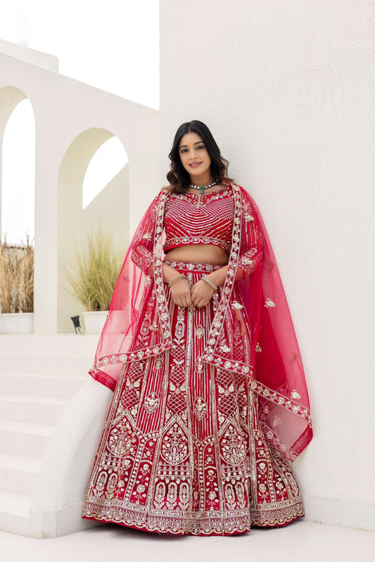 Georgus Hot Pink Butterfly Net Sequence And Embroidery Designer Sangeet Wear Lehenga Choli