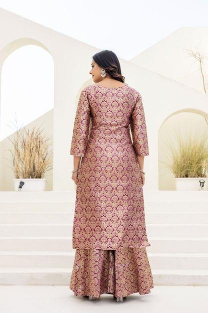 Elegated Stylish Viscose Jecard Traditional Wear Maroon kurta Paired With Plazzo Contrast Dupatta Set