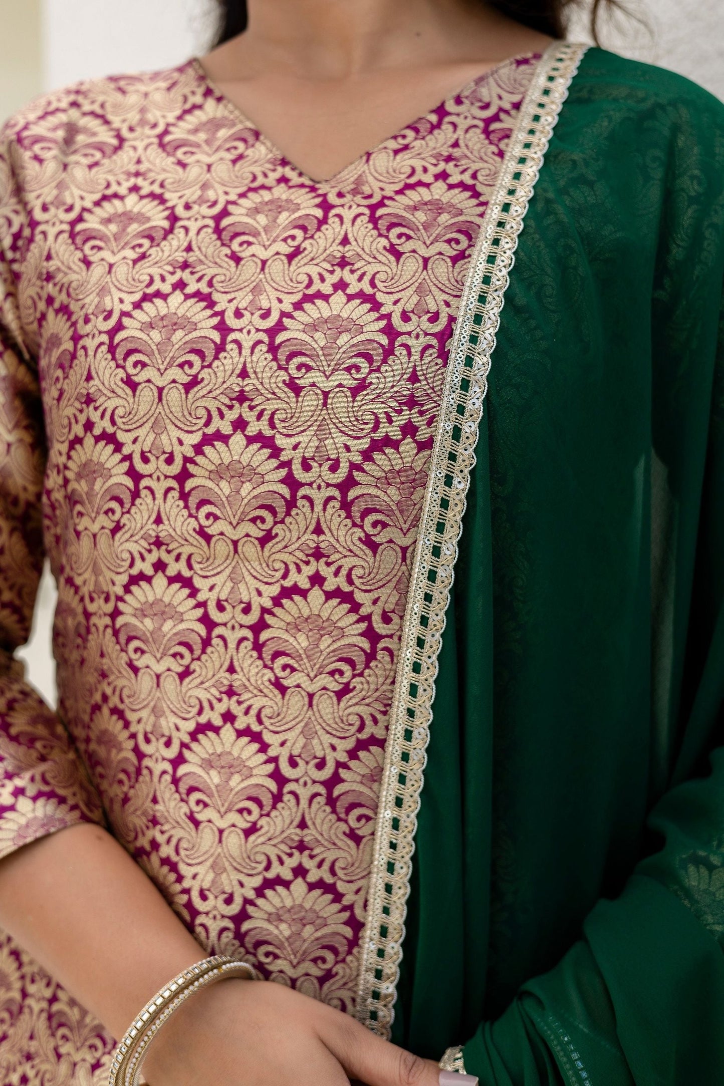 Elegated Stylish Viscose Jecard Traditional Wear Maroon kurta Paired With Plazzo Contrast Dupatta Set