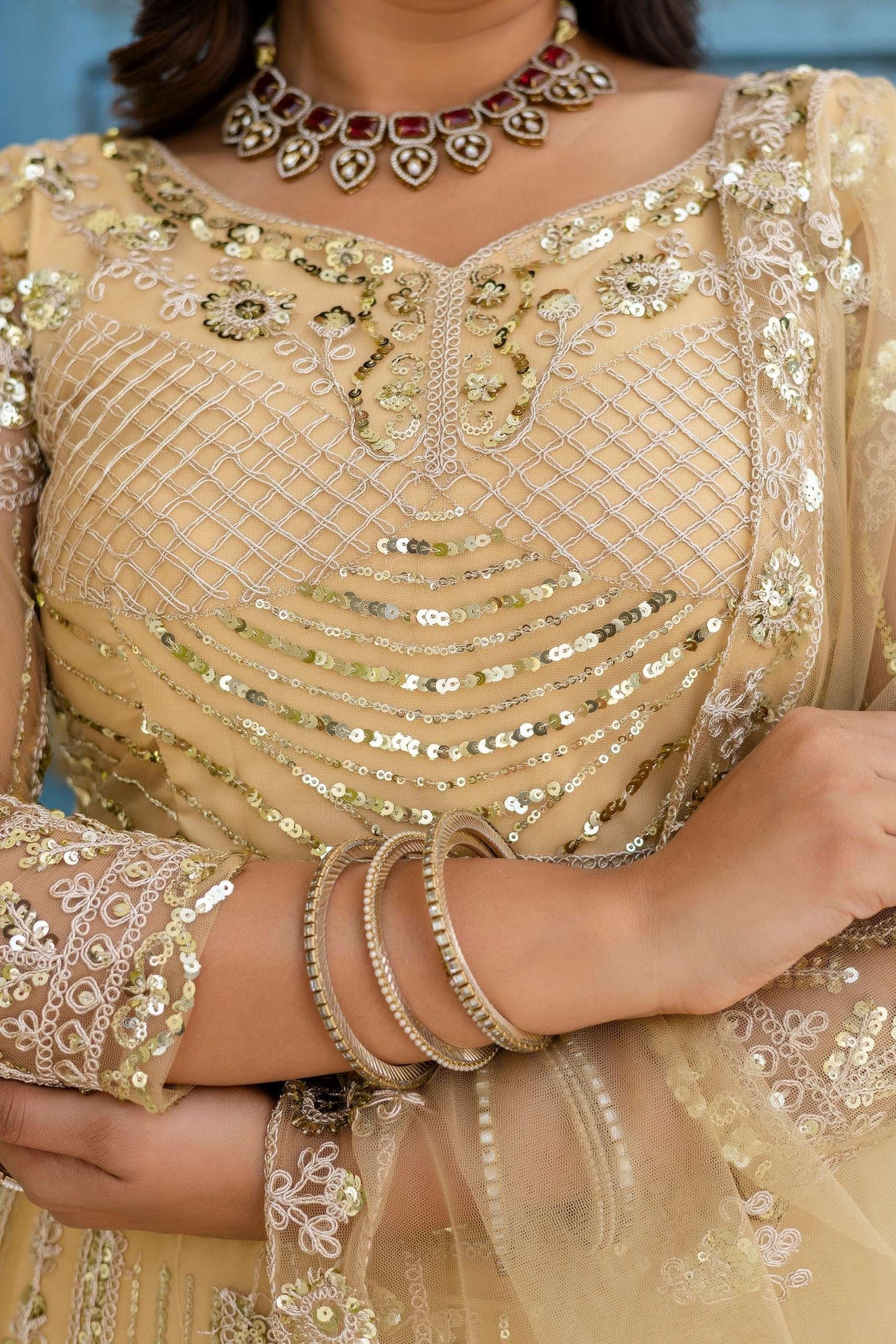 Stunning Cream Butterfly Net Sequence And Embroidery Designer Sangeet Wear Lehenga Choli