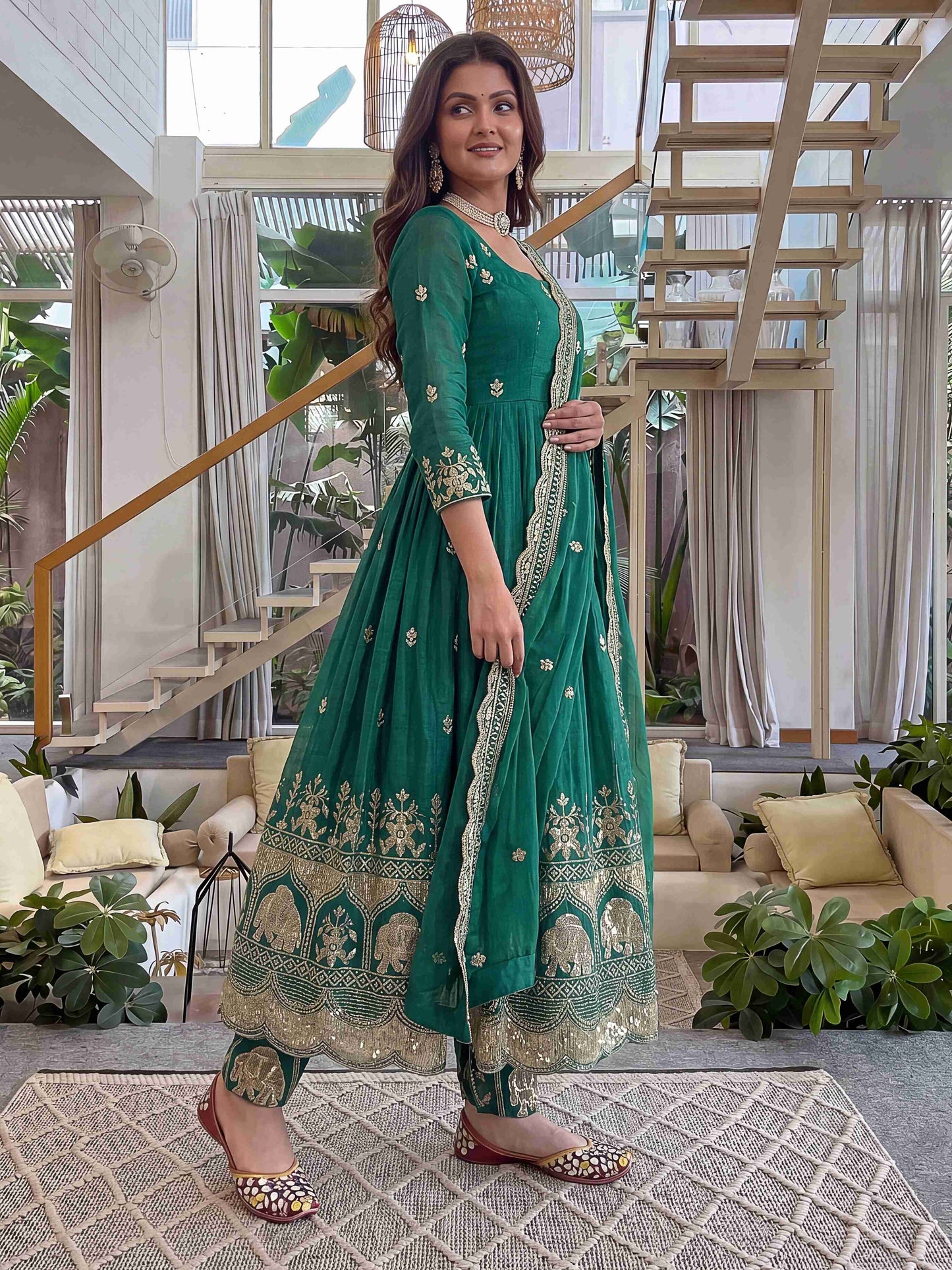 Elegant Teal Embroidered Anarkali Gown Set with Dupatta