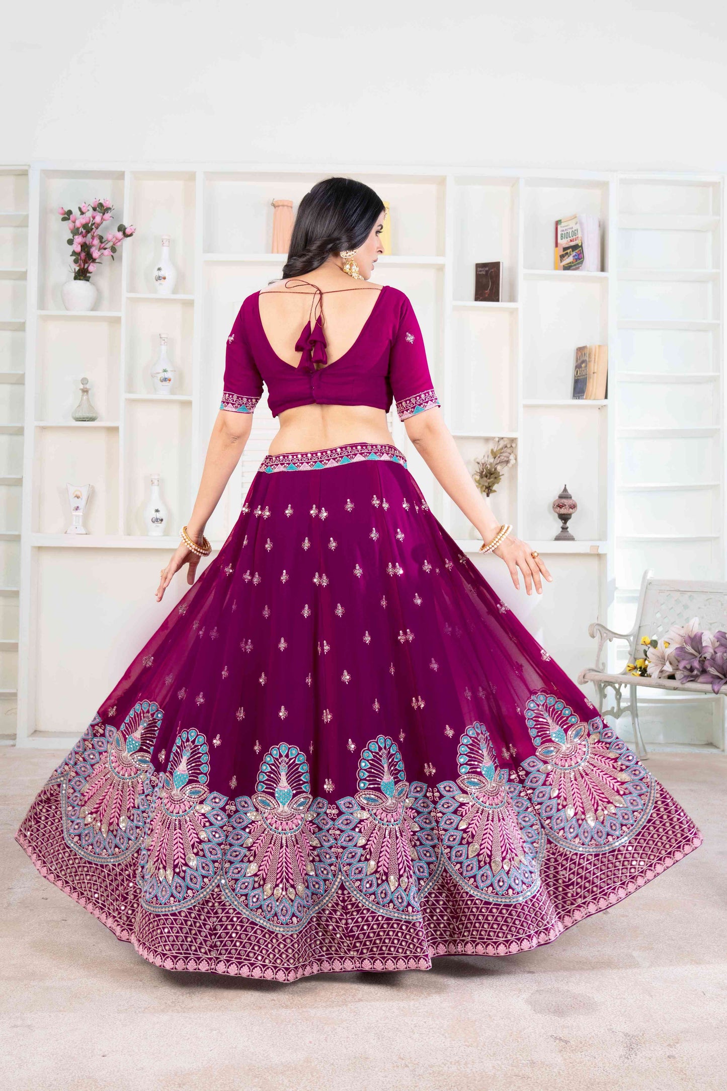 Rich Wine Sequence worked Embroidery Designer Lehenga Choli With Dupatta